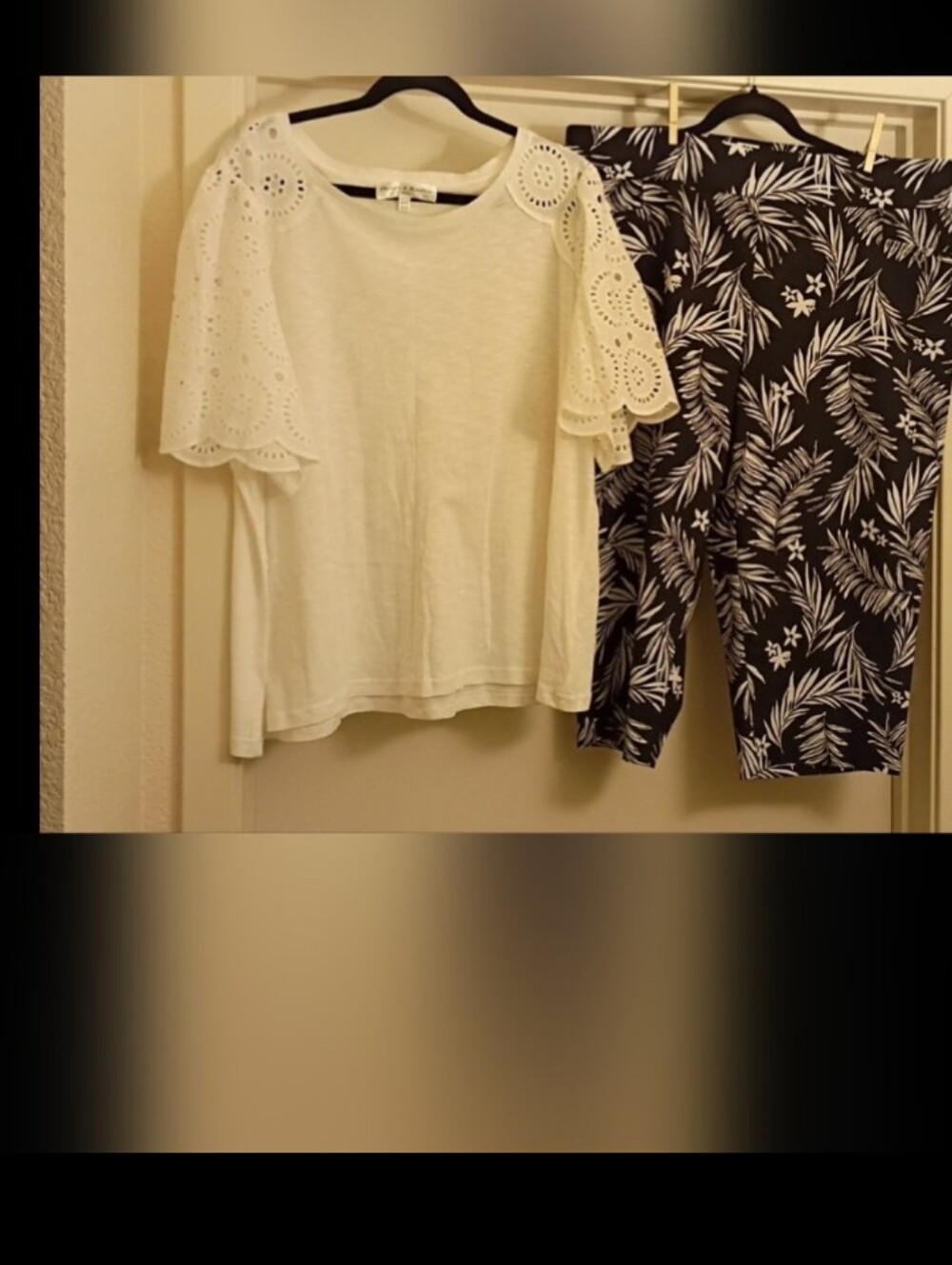 Chelsea & Theodore White Cotton & Modal Top Bundled With Black & White Capris
